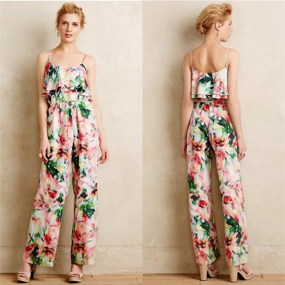 Anthropologie Pants - ANTHROPOLOGIE Fleur Wood Ikebana floral tiered ruffle sleeveless jumpsuit Small